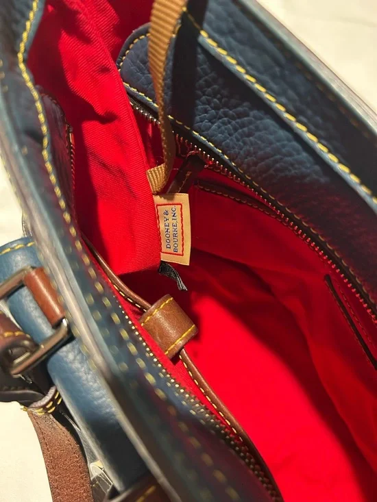 Dooney & Bourke Blue Leather Tote with Brown Trim and Gold Hardware - Picture 9 of 15